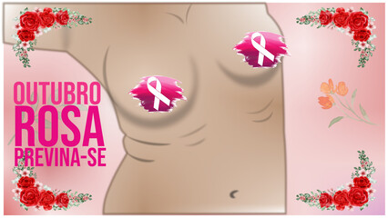 Pink October. Illustration for use in breast cancer prevention campaigns.