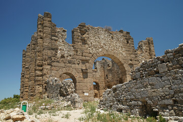 Basilica of Aspendos Ancient City in Antalya, Turkiye