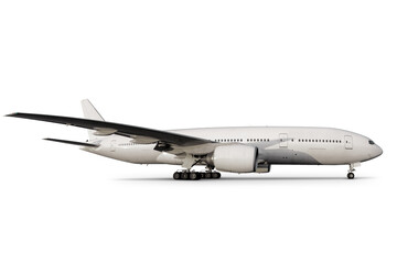 White wide body passenger airplane isolated on transparent background
