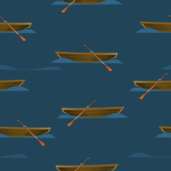 Boat and oars crossed in realistic style. Seamless pattern. Sea texture. Printable design. Wallpaper element. Random square pattern.