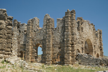 Basilica of Aspendos Ancient City in Antalya, Turkiye