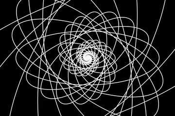 Distorted abstract lines, wireframe tunnel. white spiral line on the black background. Vector illustration.