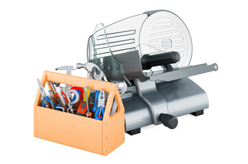 Slicing machine with tool box, 3D rendering