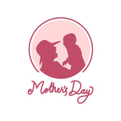 Mothers Day mom holding child in the air circle logo vector design