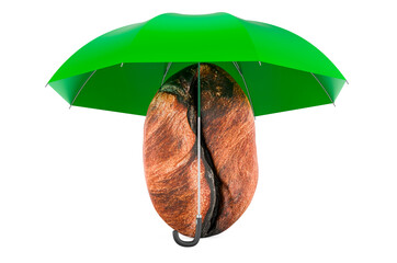 Coffee bean under umbrella, 3D rendering
