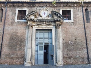 Old wooden door in a Christian church
