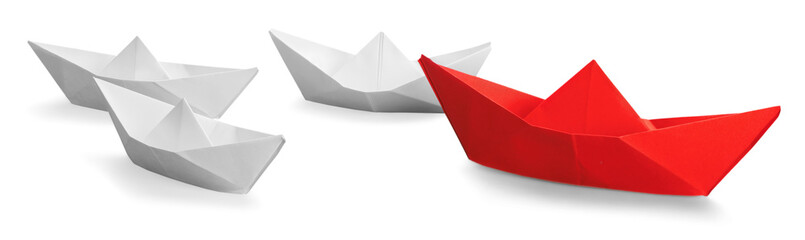 Set of   paper ships,Leadership concept