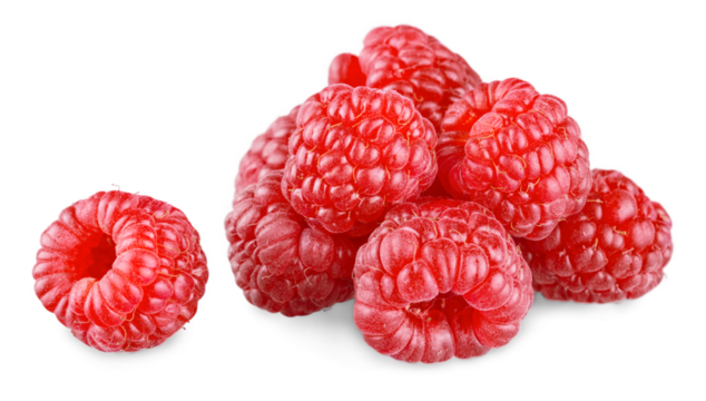 Raspberries on white background