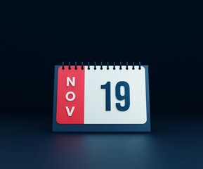 November Realistic Desk Calendar Icon 3D Illustration Date November 19