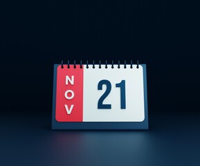 November Realistic Desk Calendar Icon 3D Illustration Date November 21