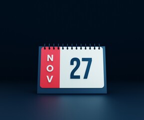 November Realistic Desk Calendar Icon 3D Illustration Date November 27