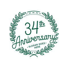 Fototapeta premium 34 years anniversary design template. 34th anniversary celebration hand drawn logotype. Vector illustration. 