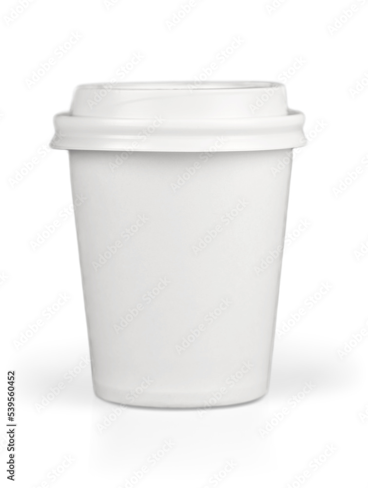 Wall mural coffee to go, close up of blank paper cup isolated on white background