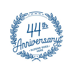 44 years anniversary design template. 44th anniversary celebration hand drawn logotype. Vector illustration.
