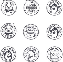 Set Selos Adesivos, Set Selos, Set balões, Set elementos, fofo, CUTE, sticker