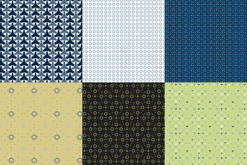 set traditional Japanese patterns, Damask Patterns and background, Set of seamless geometric patterns