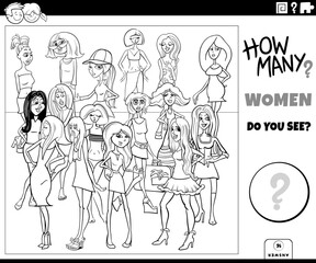 counting cartoon women characters game coloring page