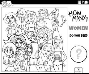 counting cartoon women characters task coloring page