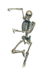 skeleton in a white background running with a angry face