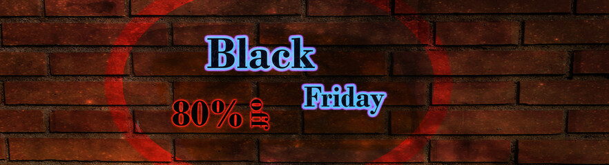 neon Black Friday banner, modern linear typography text Brick background