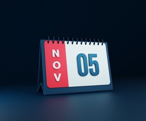 November Realistic Desk Calendar Icon 3D Illustration Date November 05