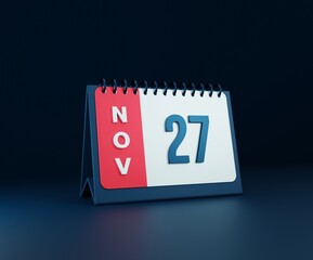 November Realistic Desk Calendar Icon 3D Illustration Date November 27