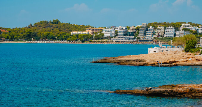 rocky coast landforms at Vouliagmeni bay, Greece