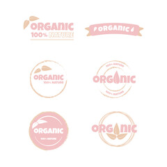 Eco, bio, organic and natural products sticker, label, badge and logo.
Ecology icon. Logo template with pink and peach leaves for organic and eco
friendly products. Vector illustration