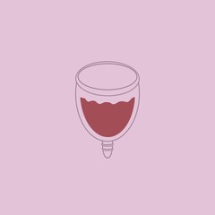 cute menstrual cup with blood on a pink background, a useful thing for women's health and hygiene during menstruation, makes life much easier