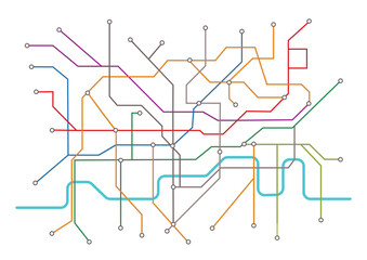 London underground map. Schemes of travel and trip around city, public transport. Graphic element for website, infographics. DLR and Crossrail. Concept of cartography. Cartoon flat vector illustration
