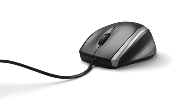 Computer mouse with wire on light background