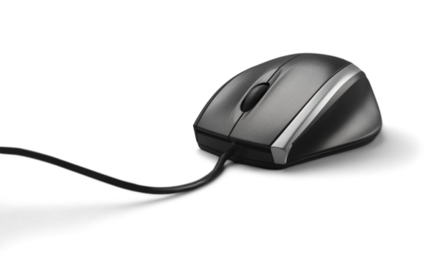Computer mouse with wire on light background