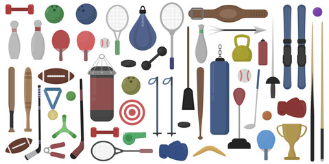 Huge set of sports equipment. Fitness. Vector