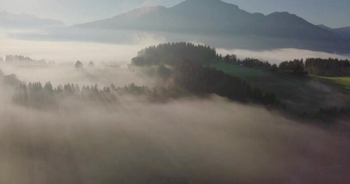 Aerial View of Morning Fog in Kitzbuhel, Austria