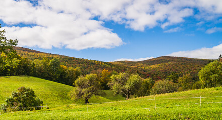Fototapeta na wymiar autumn landscape of Vermont farmland 