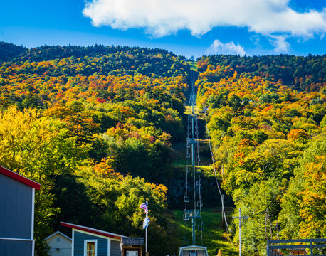 Autumn View Of Chair Lift At Mad River Glen Ski Resort In Warren, Vermont
