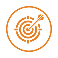 Target, arrow, bulls eye icon. Orange vector sketch.
