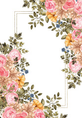 Watercolor autumn frame with fall flowers, leaves, berry and mushroom, isolated on transparent background, PNG files. Forest snails and floral composition