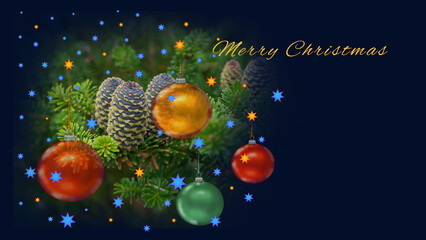 Fototapeta Karta świąteczna na Boże Narodzenie z szyszkami obraz