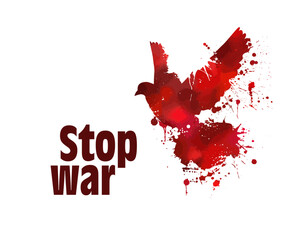 Blood dove from blots. Stop war. Freedom to Ukraine. Vector illustration