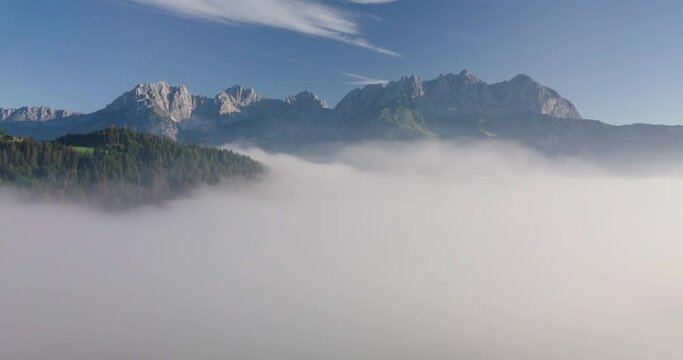 Aerial View of Morning Fog in Kitzbuhel, Austria