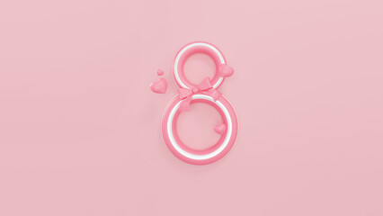 Obraz na płótnie Canvas international women's day symbol 8 letter number balloon on pink background 3d rendering