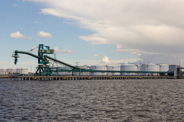 an empty port chemical cargo terminal on river