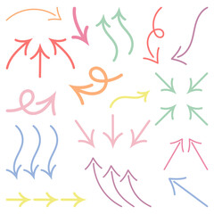 Collection of hand-drawn colorful arrows. colorful arrows isolated on a white background