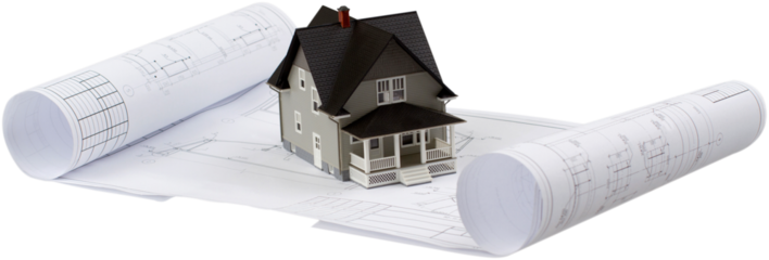 Bluepints with a model home on top of them