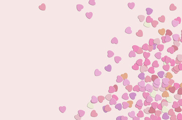 fondo rosa pastel con pequeños corazones rosados en el borde derecho