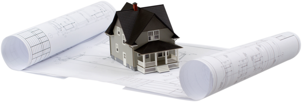 Bluepints with a model home on top of them