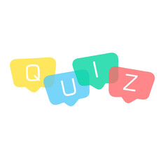 Quiz logo with speech bubble symbols, concept of questionnaire show sing, quiz button, question competition, exam, interview modern emblem