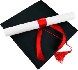 Black Graduation Cap with Degree Isolated on White Background.