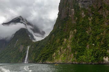 Cloudy and rainy day at Milford Sound, South Island, New Zealand